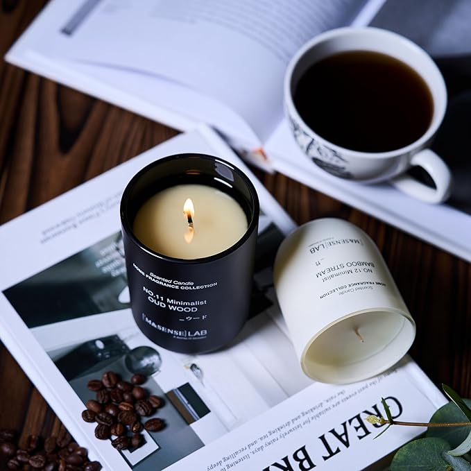 M&SENSE Natural Soy Candle| Oud Wood | 8.82 oz, 50H Burn | Minimalist Scented Candle for Relaxation, Gifting, Home Décor | for Bedroom, Office, Party Medium