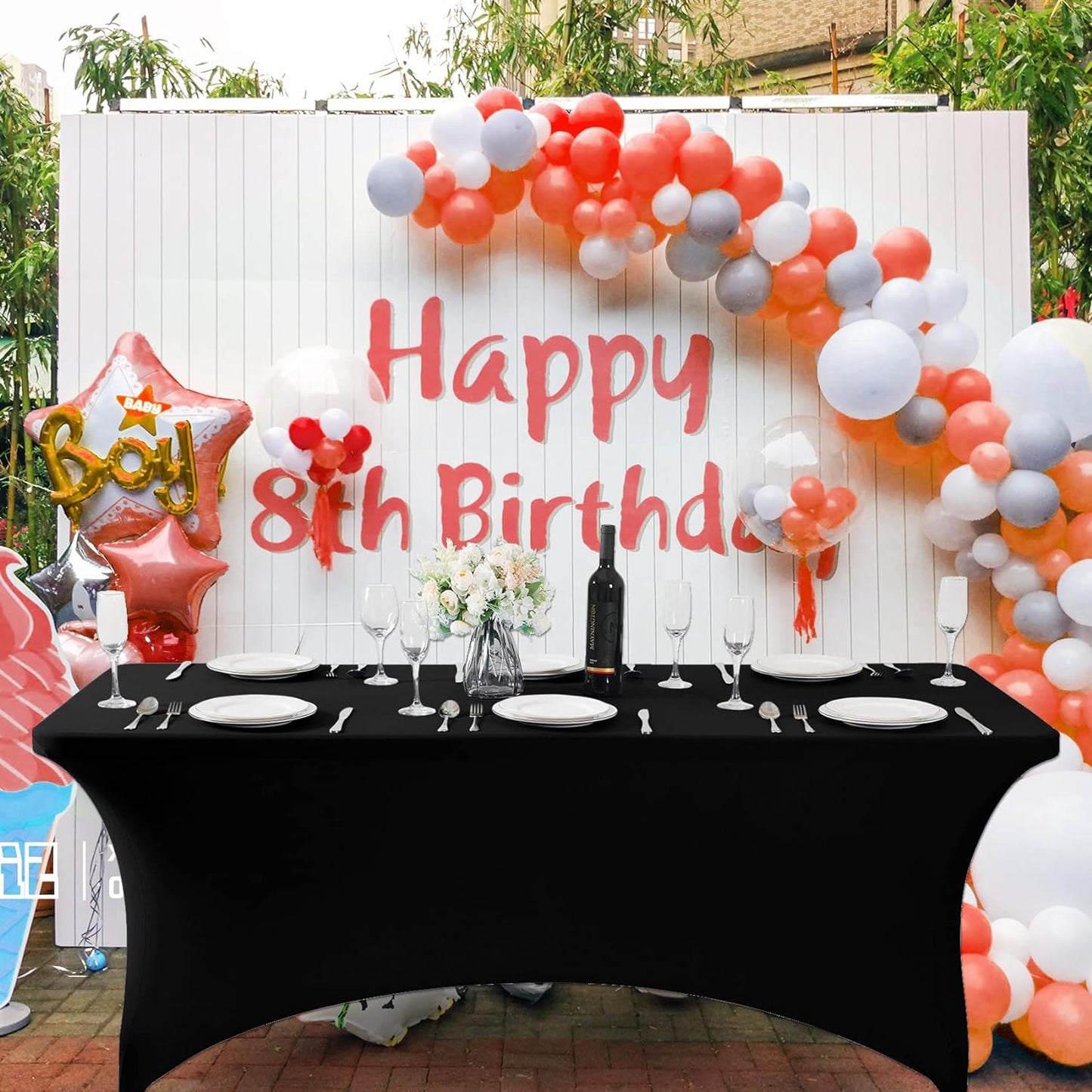 SuperO Waterproof Spandex Table Cover for 4FT Table Universal Fitted Stretch Tablecloth for Party, Banquet, Wedding and Events-Black