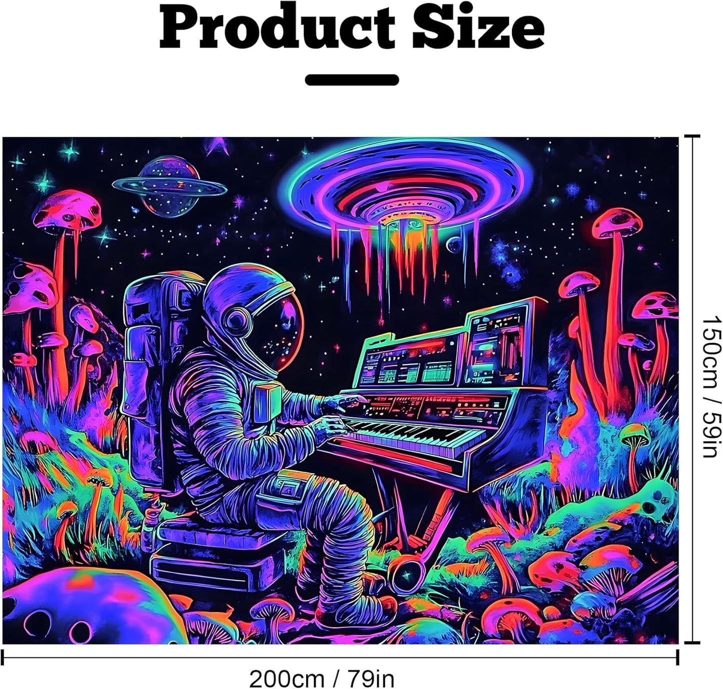 BVBOX Astronaut Space Blacklight Tapestry 79"x59", UV Reactive Astronaut Electronic Piano Universe Galaxy Planet Glow in Dark Music Tapestries, Black Light Neon Upright Poster Wall Hanging Backdrop Decor for Bedroom Living Room