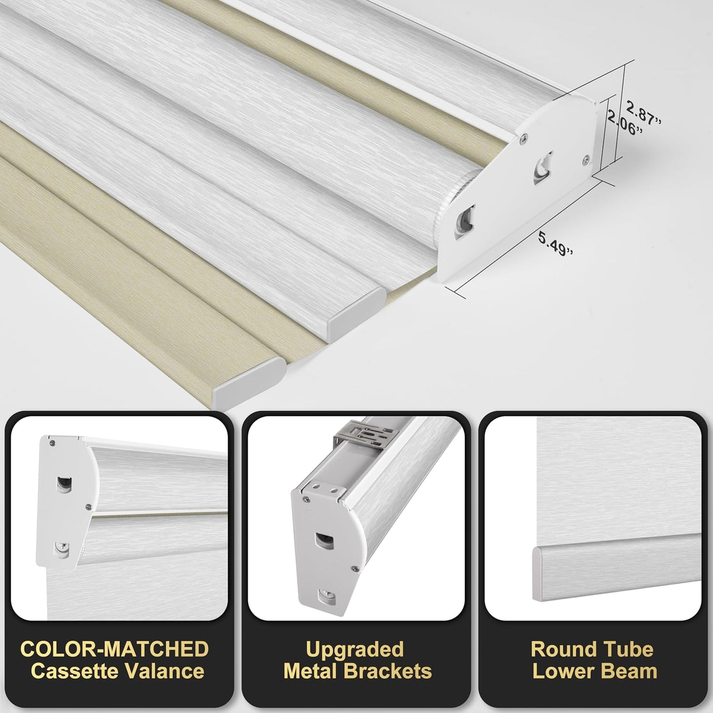 BERISSA Cordless Dual Roller Shades with Cassette Valance - Double Blackout and Light Filtering Shades for Home Office Door. Beige and White. 50 W x 56" H