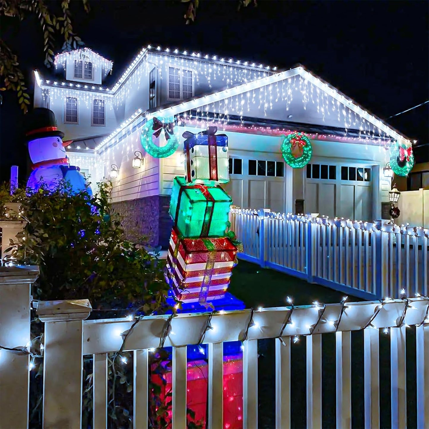 99ft 1216LED Icicle Lights for Outside, White Christmas Lights for House Patio Yard Porch Backyard Holiday Garden Xmas Exterior Decoration, Waterproof Twinkle Cluster Light Hanging Light All Year