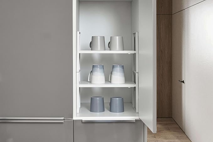 Nxconsu Cabinet Shelf Expandable Height Adjustable Shelf Organizer Riser for Kitchen Cabinet Pantry Cupboard Under Sink Countertop Organization Storage Space Saver Stackable Heavy Duty Metal White XXL