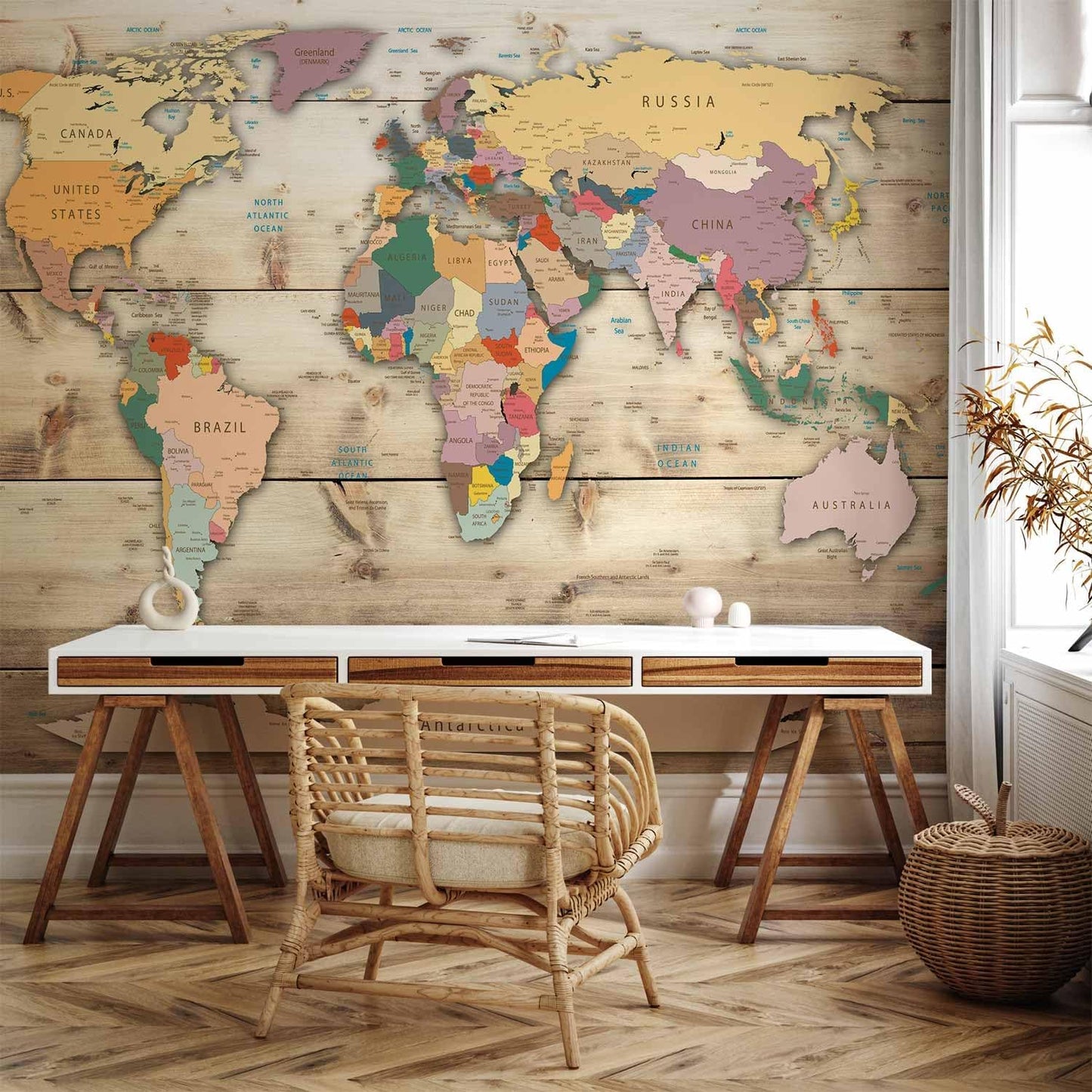 artgeist Premium Wall Mural World Map 157x110 in - XXL Non-Woven Wallpaper Fleece Wall Decor Photo Print Picture Image Design Home Map of The World k-B-0009-a-b