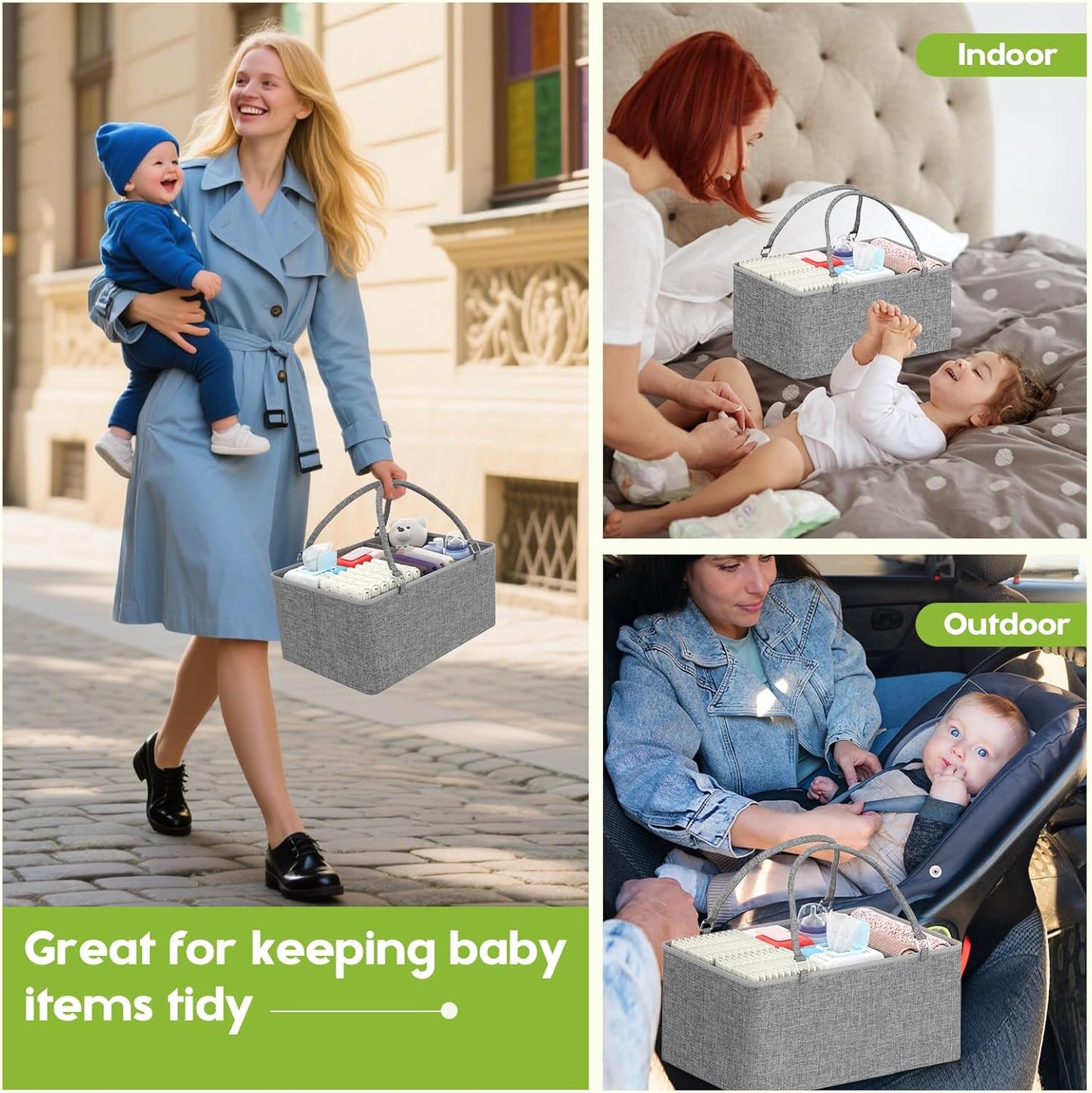 2In1 Baby Diaper Caddy Organizer and Storage, 3 Tier Rolling Cart with Dividers and Drawers, Mobile Utility Cart Baby Dresser Clothes Organizer for Changing Table, Crib Nursery, Bedroom, Grey