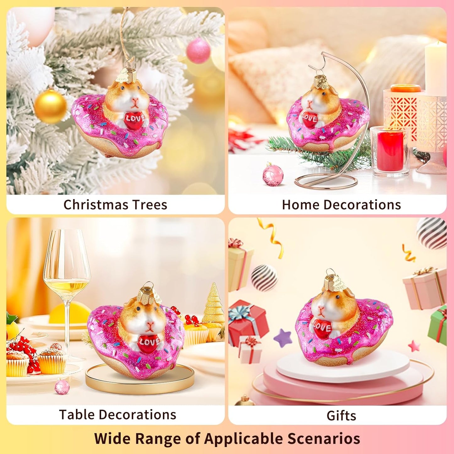 Christmas Tree Ornaments,Hand-Blown Glass Ornaments,Guinea Pig Collection Figurine Hanging Ornaments, Donut Pendant Ornament,Christmas Decorations for Xmas Tree Holiday Party Home Gifts