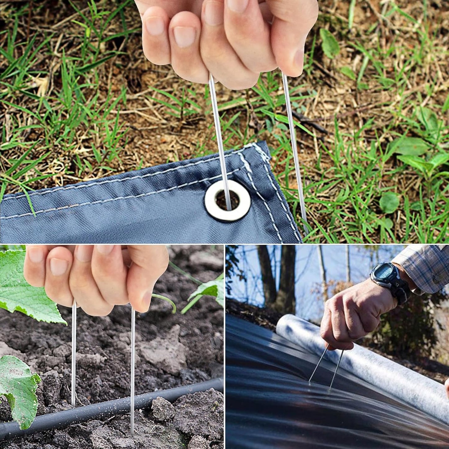 8 Inch Landscape Staples, More Thicker Heavy Duty 8 Gauge Galvanized Landscape Stakes, 125 Packs Garden Staples for Lawns, Weed Barriers, and Landscape Fabrics, Irrigation Hose, Tent Pegs