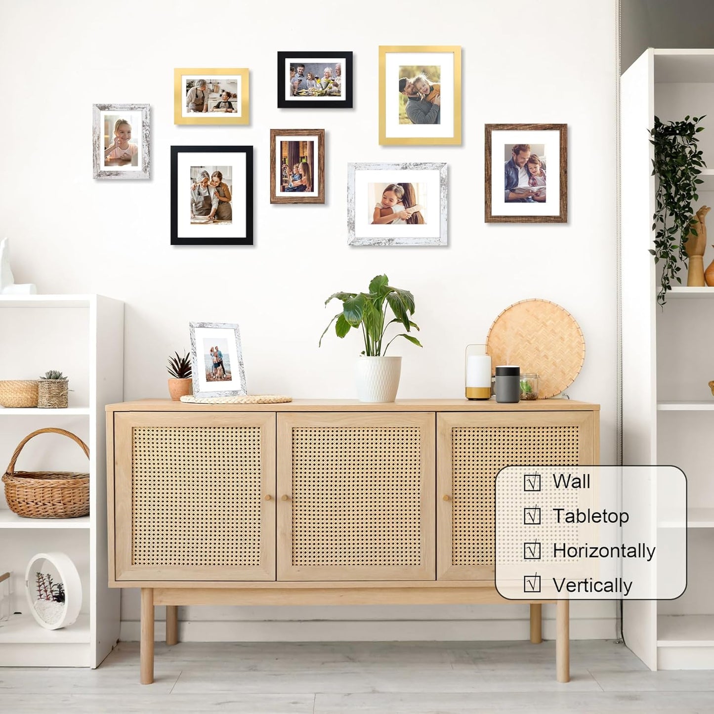 8x10 Picture Frame Set of 4, 8 x 10 Wood Photo Frames with Mat for 5x7, Natural Wooden Frame with Real Glass Cover for Wall and Tabletop Display,Rustic Brown