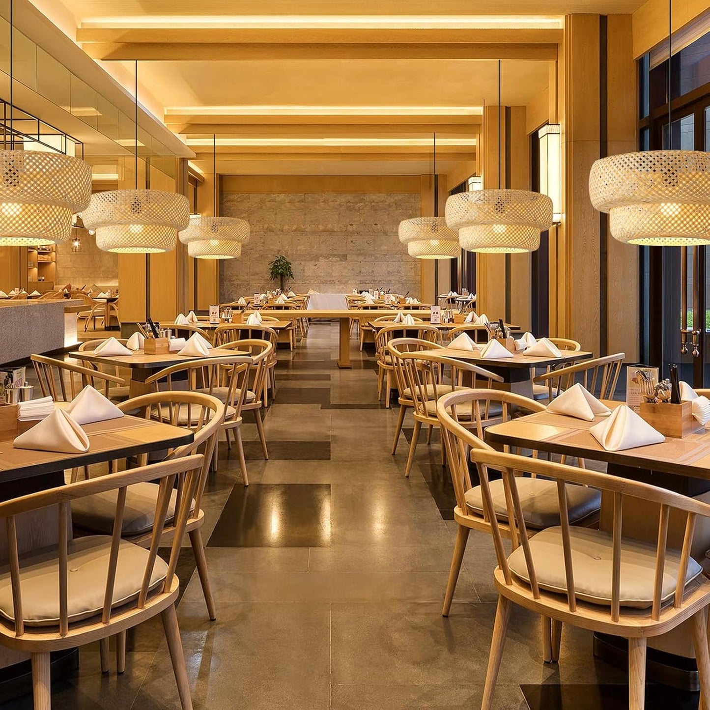 Bamboo Pendant Light,Boho Rattan Hanging Light,13.8" Hand Woven Wicker Chandelier for Kitchen Island for Kitchen Island Dining Bedroom Living Room Restaurants