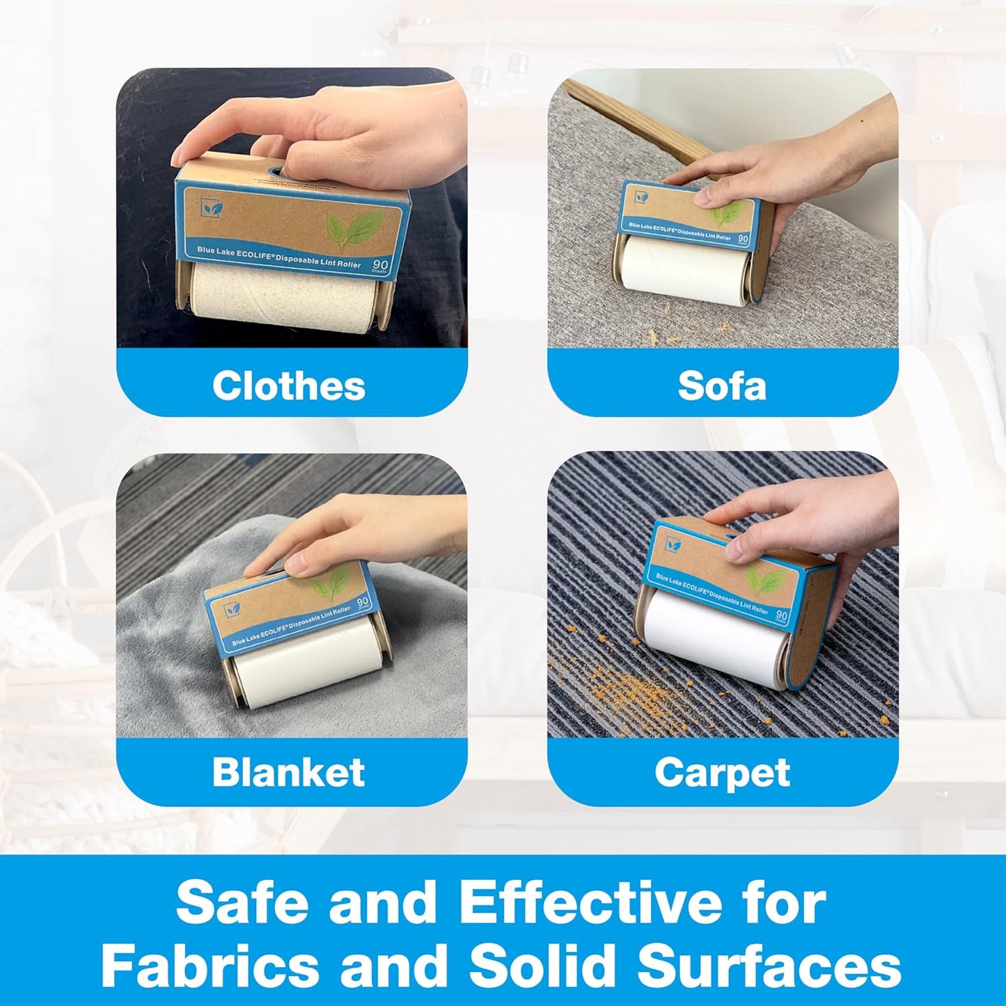 Blue Lake ECOLIFE Plastic-Free Lint Roller β 4-Pack (360 Sheets) | Extra Sticky & Eco-Lint Remover| Ideal for Clothes, Furniture & Carpet(4 Pack-360 Sheets)