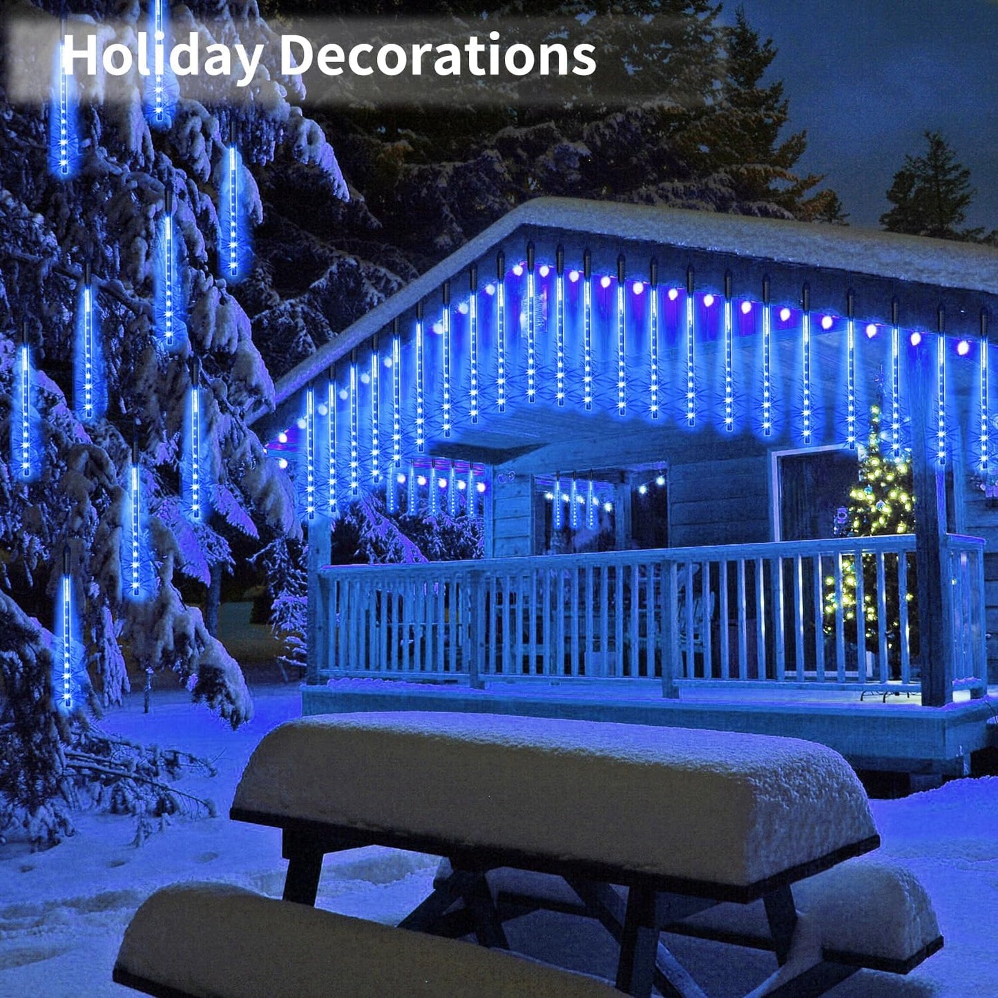 【2 Pack】 Christmas Lights Meteor Shower Rain Lights 12inch, Totally 20 Tube 480 LEDs Icicle Lights Outdoor Raindrop Lights for Xmas Halloween Wedding Party Tree Holiday Decoration, Blue