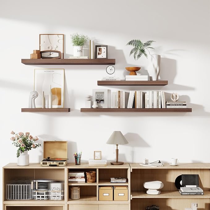 55 Inch Floating Shelves, 11.6 Inch Deep Floating Shelves for Wall, Floating Shelf with Invisible Brackets, Deep Shelves for Bathroom, Bedroom, Living Room, 1 Pack, Walnut