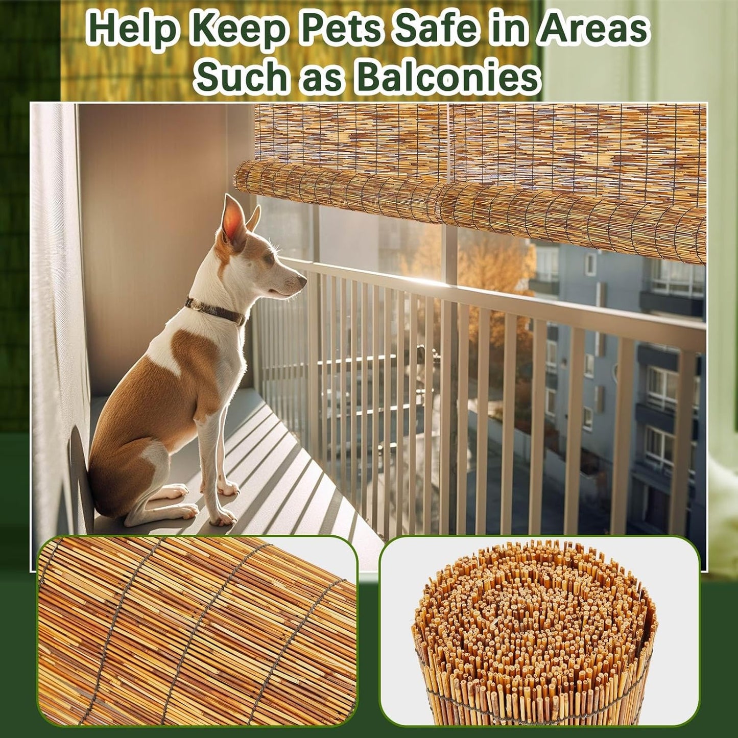 Barydat 3 Pcs 4 x 16.4 ft Bamboo Privacy Screen, Reed Fence Roller Patio Decorative Fences Reed Screen Curtain for Garden Backyard Patio Balconies