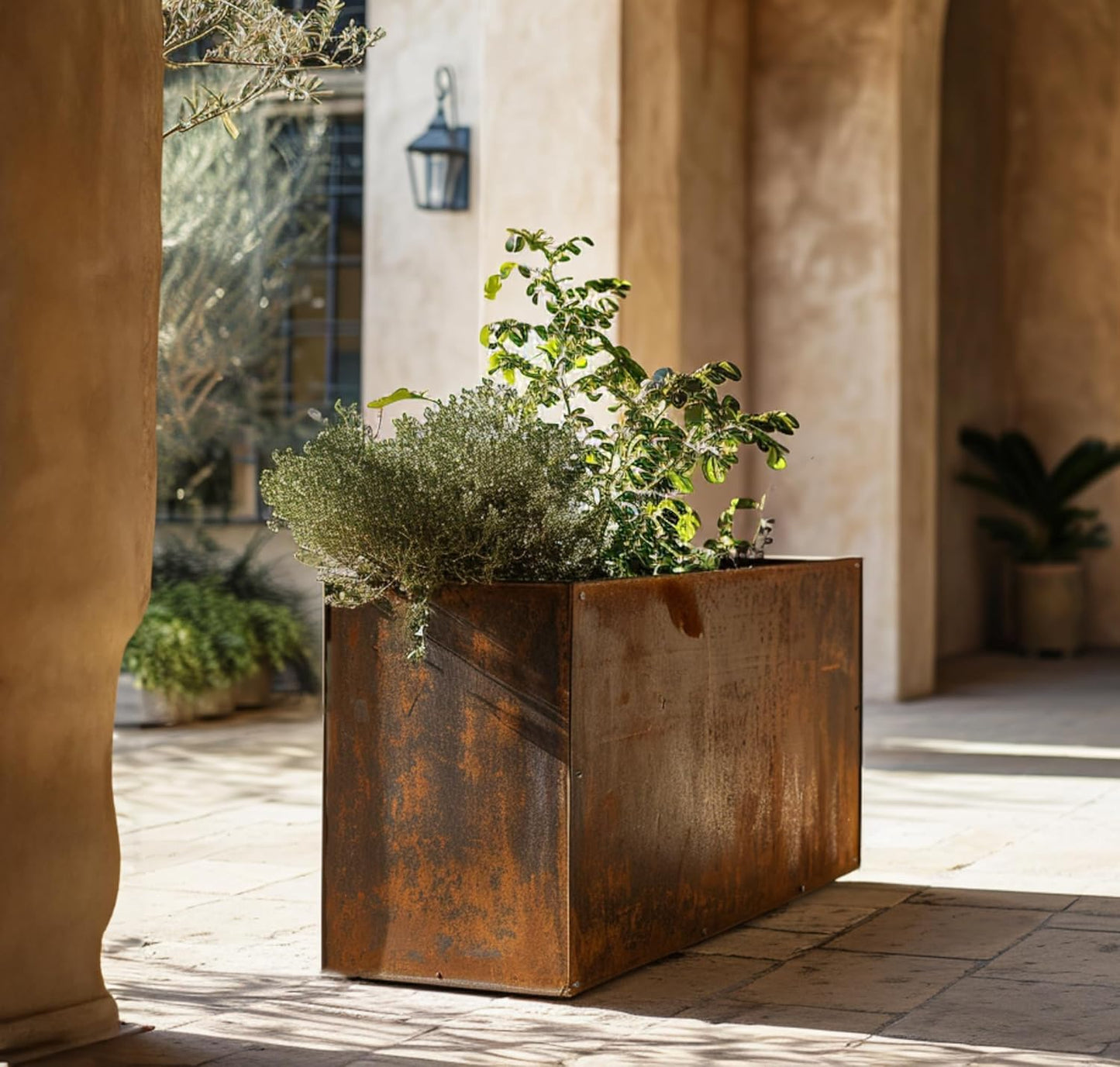 DIY CARTEL Corten Steel Rectangular Outdoor Planter Box, Rustic & Modern Farmhouse Design, Large Raised Metal Garden Bed for Commercial & Residential Use (48in x 10in x 16in)