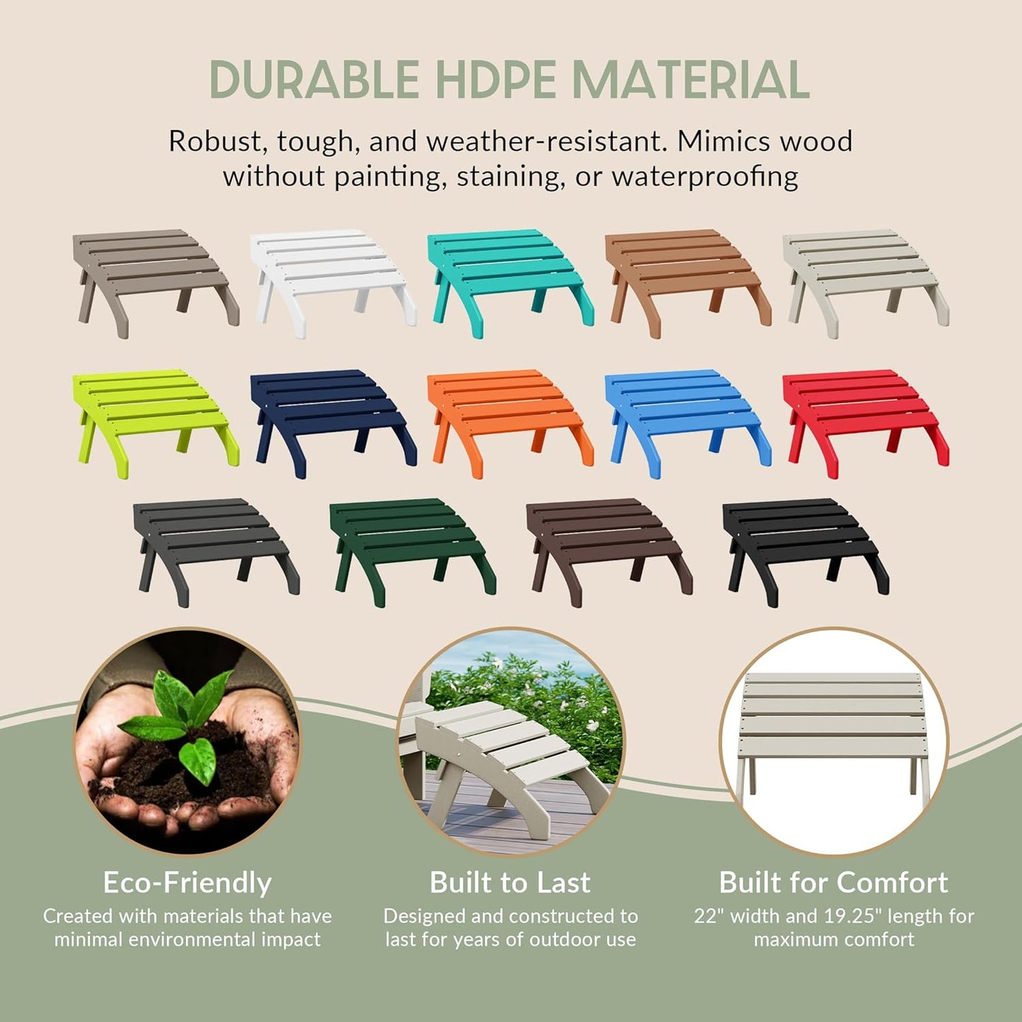 WestinTrends Dylan Outdoor Patio HDPE Adirondack Ottoman Footrest, Sand