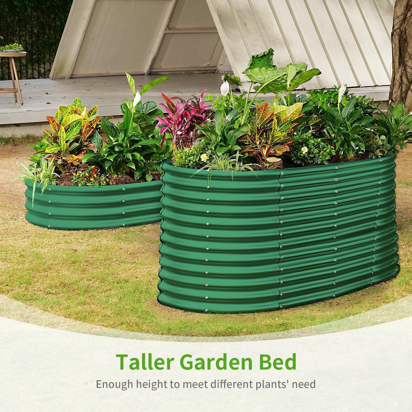 Land Guard 8x4x3ft Oval Galvanized Raised Garden Beds, Large-Capacity Metal Planter Box Outdoor, Durable Deep Raised Garden Bed 3ft Tall, Raised Beds for Gardening Vegetables, Forest Green