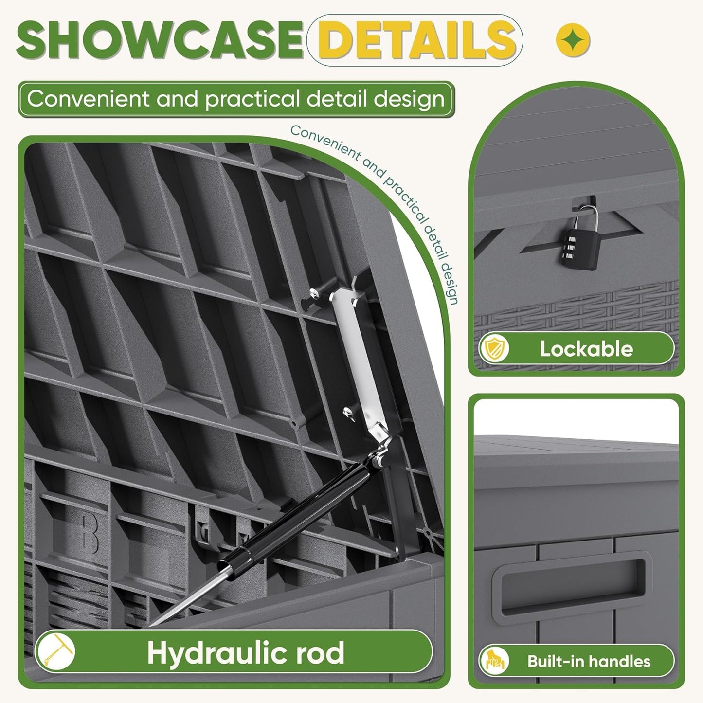 Greesum 100 Gallon Resin Deck Box Lockable Large Outdoor Storage Boxes for Garden Tools, Patio Furniture Cushions, Pool Supplies, Gray