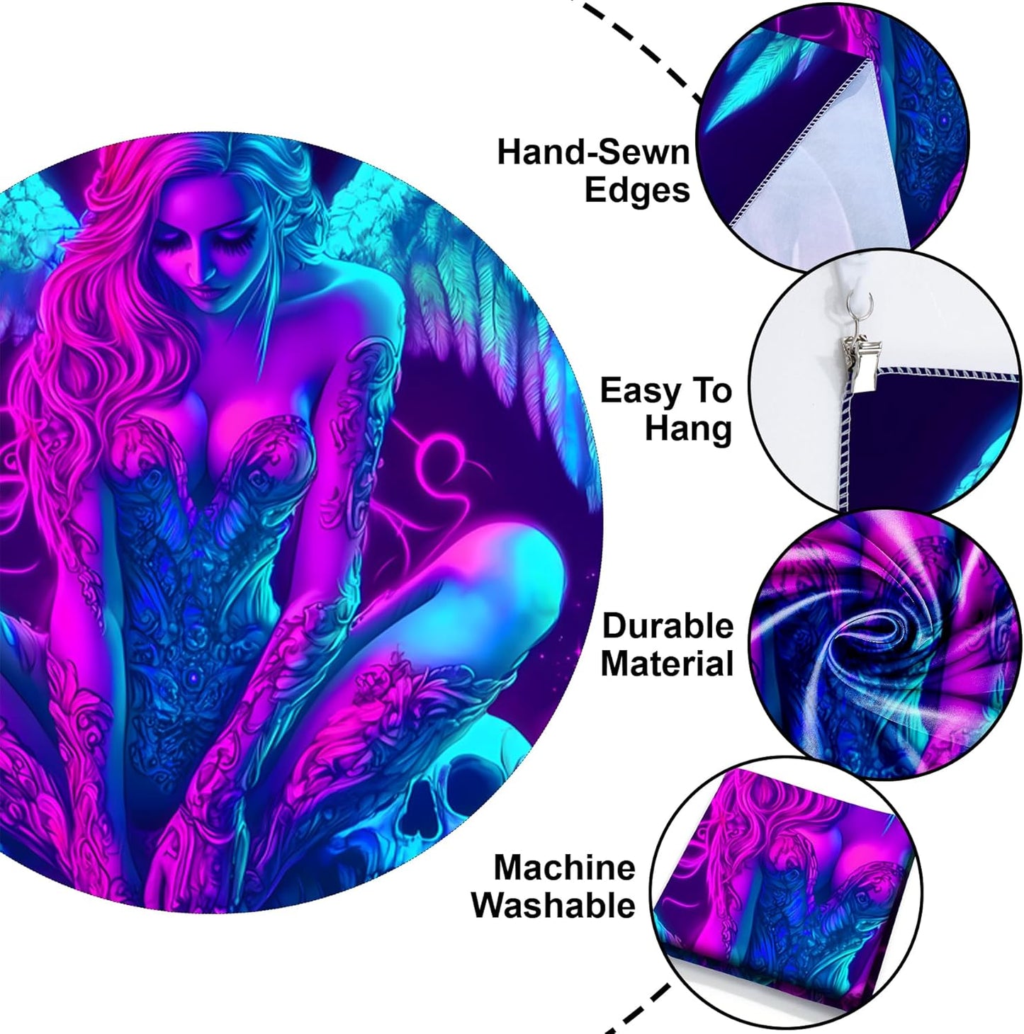 Blacklight Tapestry,WingTapestry Glow In The Dark,UV Reactive Black Light Upright Posters Wall Hanging for Bedroom Dorm Living Room Backdrop Decor (wing15, 59L" x 51W")