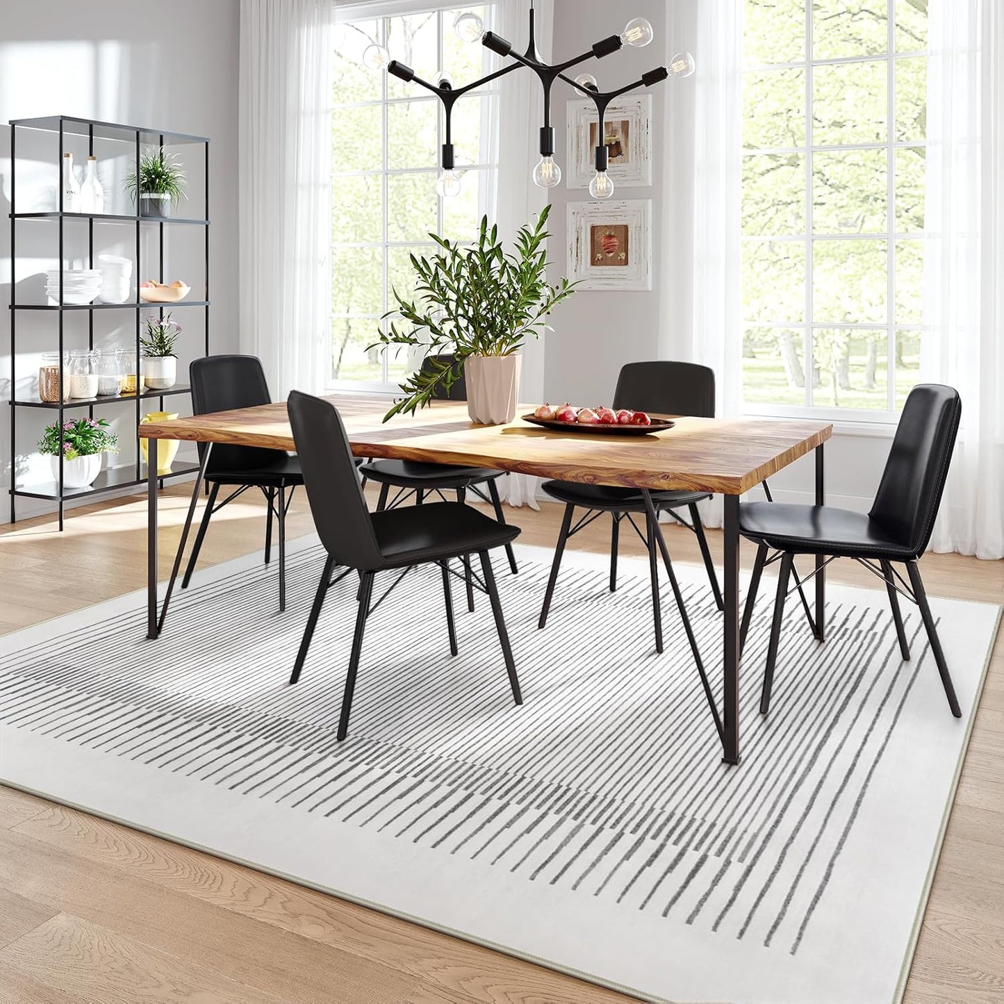 Wonnitar Washable Striped 8x10 Rugs for Living Room, Non-Slip Soft Grey Berber Stripe Bedroom Rug, Low Pile Minimalist Floor Carpet for Dining Room Living Room Office Department (Grey, 8' x 10')