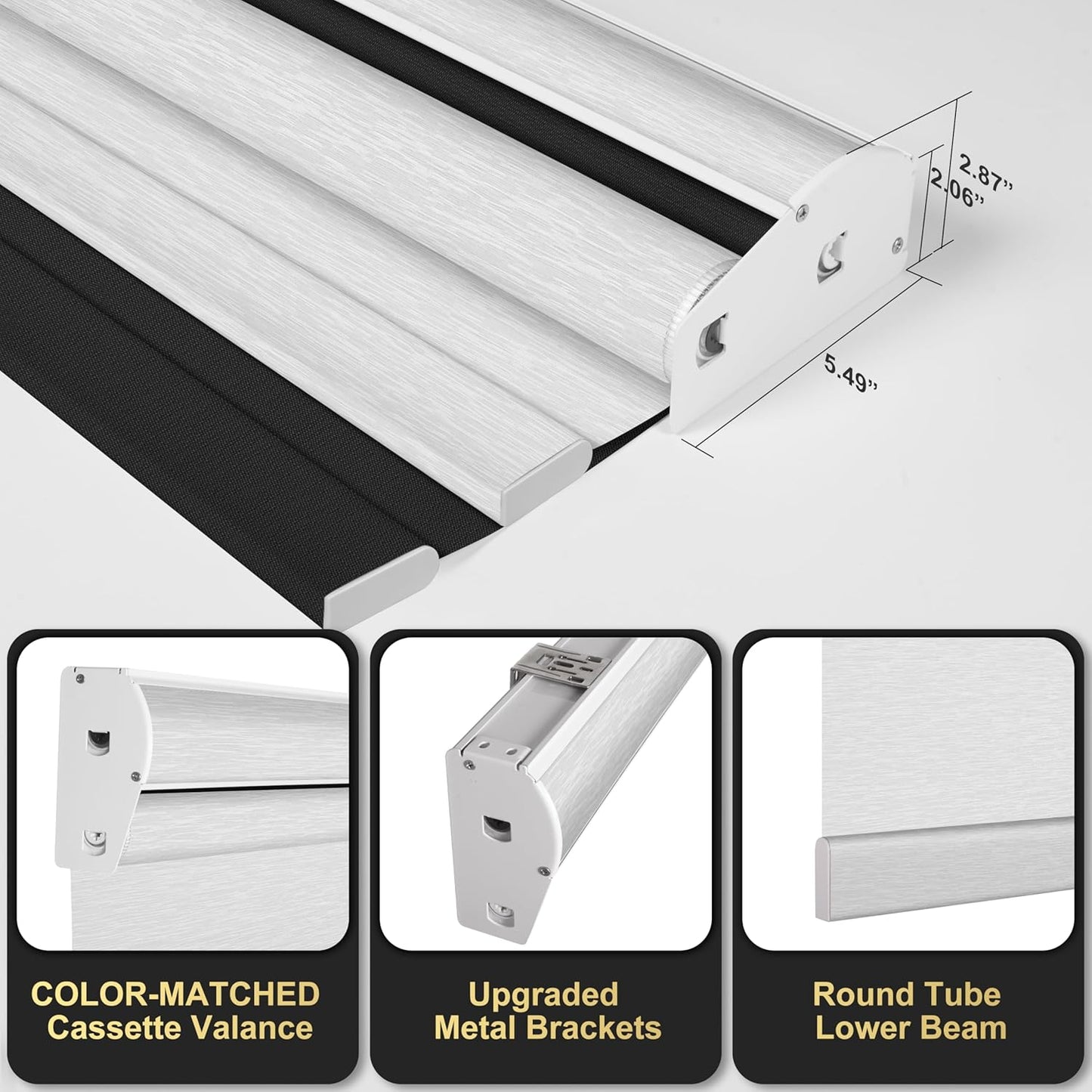 BERISSA Cordless Dual Roller Shades with Cassette Valance, Double Window Shades - Blackout and Light Filtering, Day and Night for Home Office Door. Linen Black and White. 76 W x 72" H