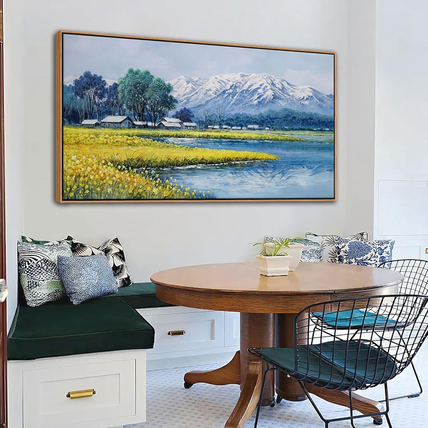 Landscape Wall Art - Japanese Mountain Nature Canvas Artwork for Living Room, Rustic Wall Art, Country Wall Decor, Farmhouse Paintings, Yellow Scenery Wall Pictures for Bedroom 24×48IN