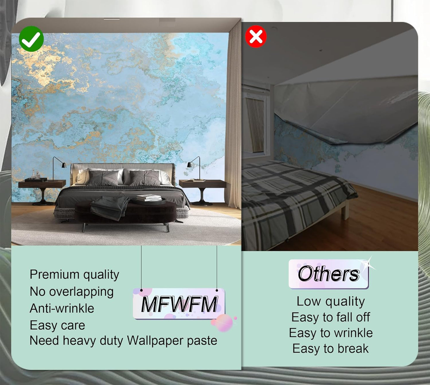 Abstract Wallpaper Blue Gold Marble Texture Wall Mural Wallpaper(Not Peel n' Stick)