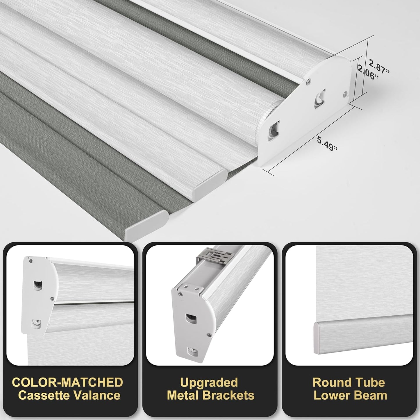 BERISSA Cordless Dual Roller Shades With Cassette Valance, Blackout and Light Filtering, Day and Night for Home Office Door - Grey and White, 48 W x 44" H