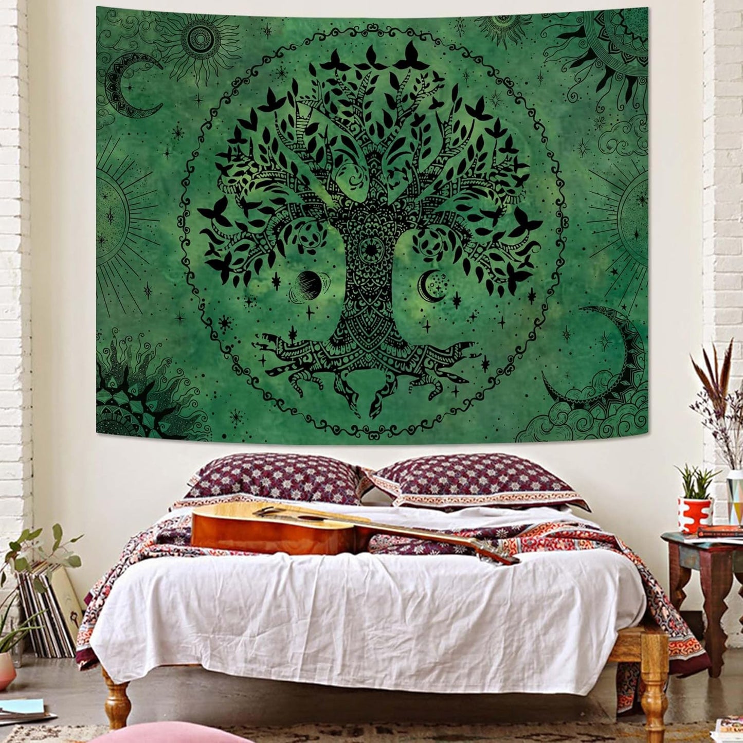 Lunerfex Tree of Life Mandala Tapestry Boho Tapestry for Bedroom Green Tapestries Wall Hanging Living Room Wall Art and Home Decor 70x90