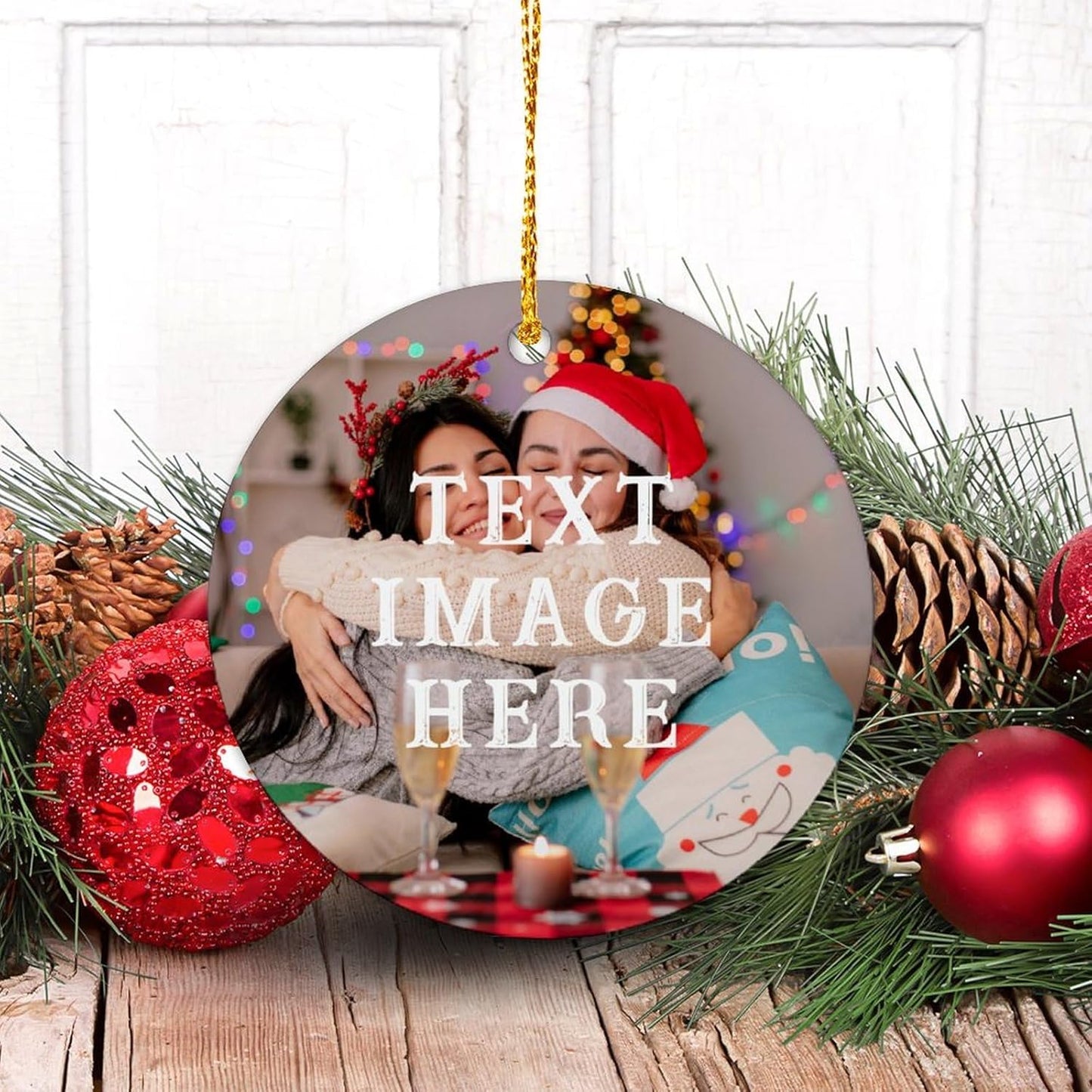 Personalized Christmas Ornaments 2024 Custom Photo Picture Text Ornament for Christmas Tree Hanging Customized Ceramic Home Holiday Decorations Gift for Xmas Kids Couples Family Dogs 2-Side Print 2.9"