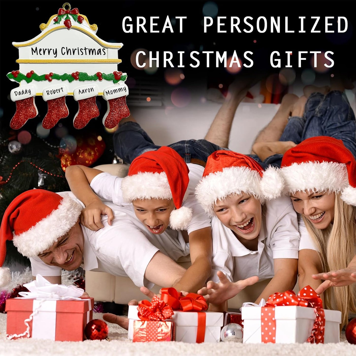 2025 Personalized Christmas Ornaments Family of 2/3/4/5/6/7/8,Custom Christmas Stoking Ornaments Deorations with Names,Customized Xmas Ornament Tree Deorations,Personalized Xmas Ornament Gifts