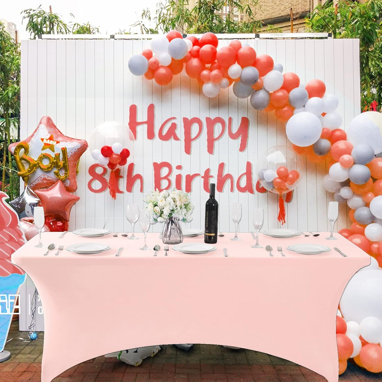 SuperO Waterproof Spandex Table Cover for 6FT Table Universal Fitted Stretch Tablecloth for Party, Banquet, Wedding and Events-Blush Pink