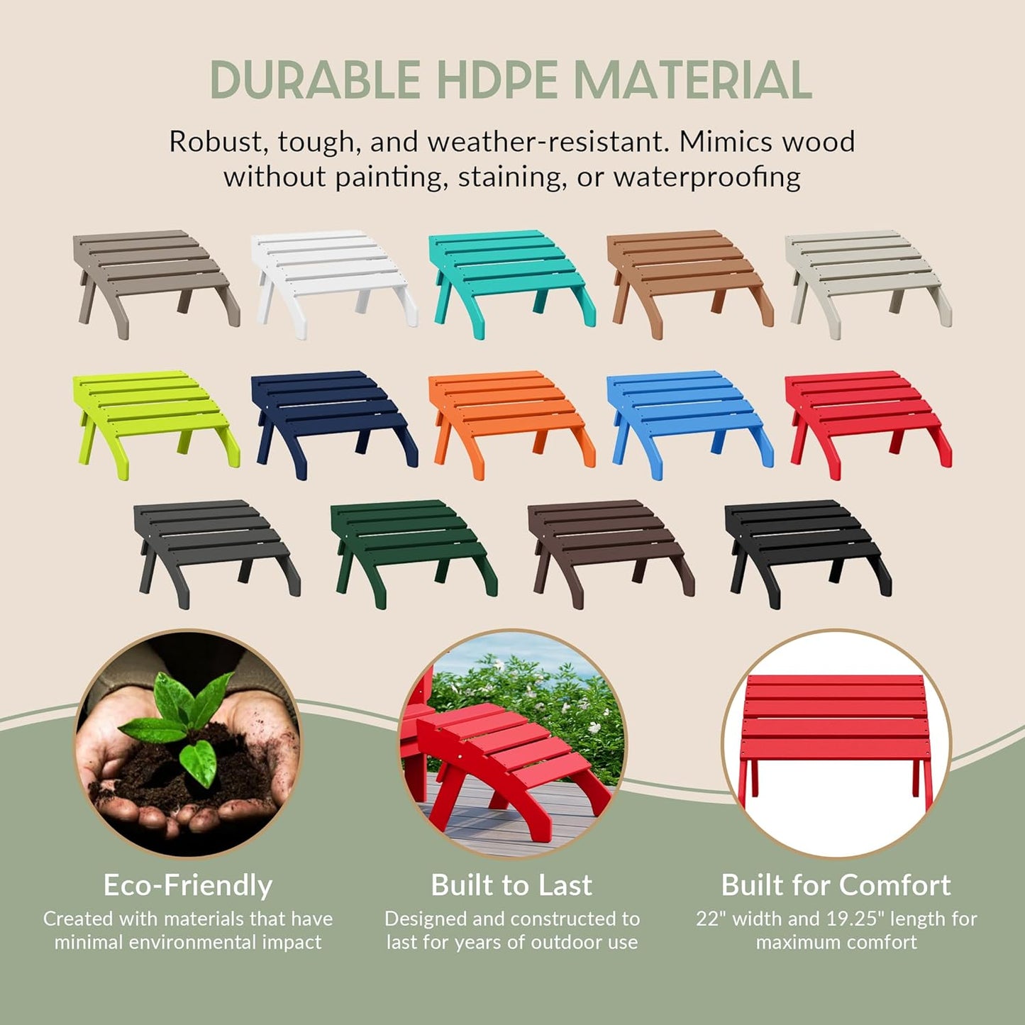 WestinTrends Dylan Outdoor Patio HDPE Adirondack Ottoman Footrest, Red