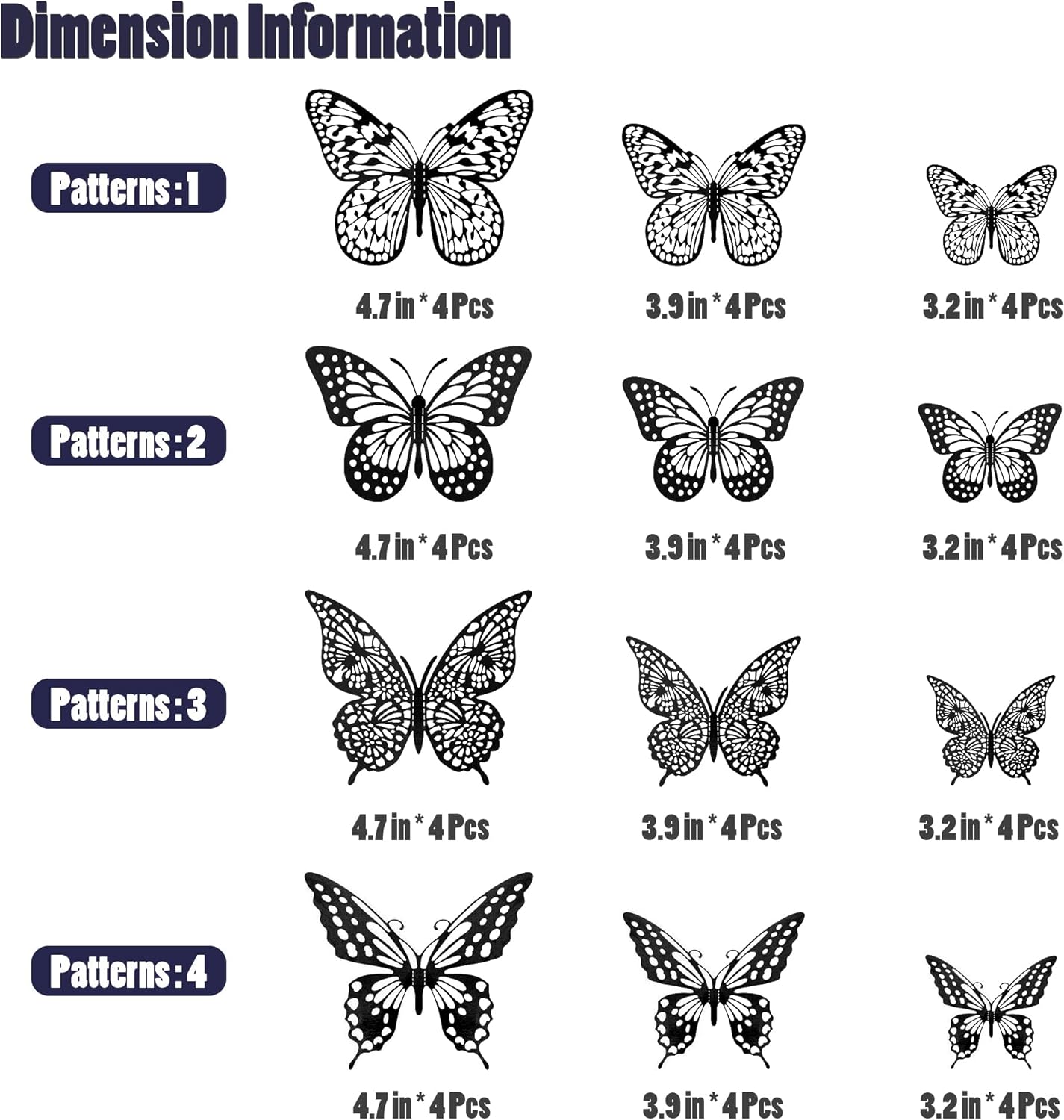 SAOROPEB 3D Butterfly Wall Decor 48 Pcs 4 Styles 3 Sizes, Gold Butterfly Decorations for Butterfly Birthday Decorations Butterfly Party Decorations Cake Decorations, Removable Stickers (Black)