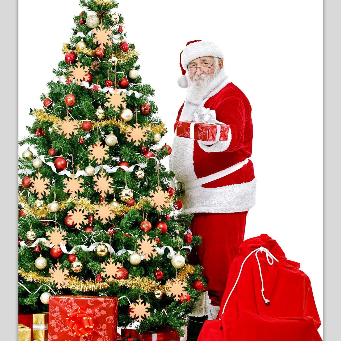 Blulu 60 Pieces Christmas Wooden Ornaments Round Wood Slices Snowflake Angel Shape with Cords for DIY Crafts New Year Christmas Tree Pendant Ornaments