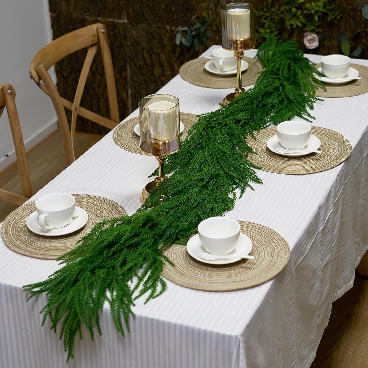 Artificial Norfolk Pine Garlands, Artificial Christmas Pine Tree Wreath, Artificial Greenery Garland for Christmas Holiday Indoor Home Decor (9FT)