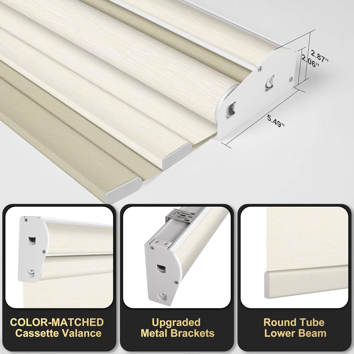 BERISSA Cordless Dual Roller Shades With Cassette Valance, Blackout and Light Filtering, Day and Night for Home Office Door - Striped Jacquard Beige, 64 W x 44" H