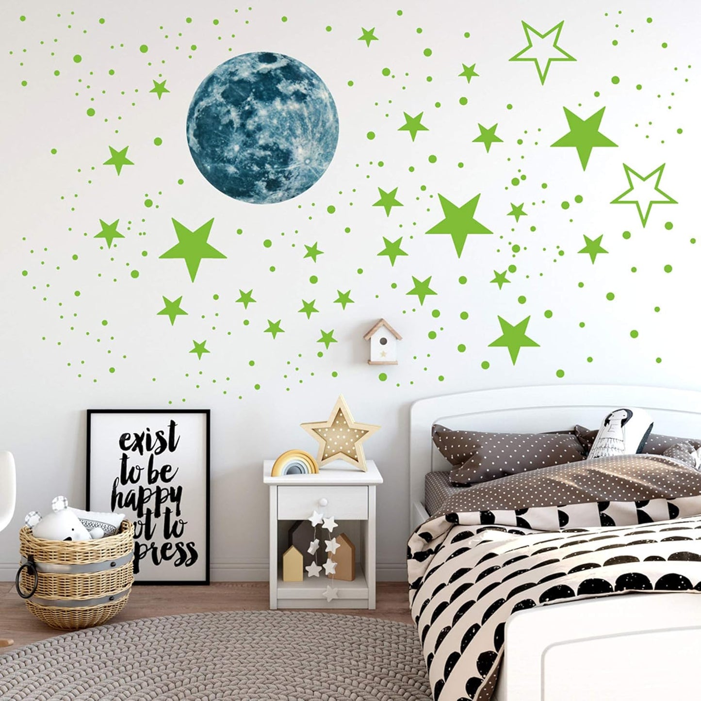 Luminous Wall Decals Ceiling Stickers Glow in The Dark Moon and Stars Starry Sky Shining Decals Room Decoration Perfect Gifts for Kids Bedroom Bedding Room, 1 Moon + 436 Stars and Dots