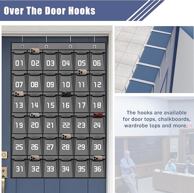 Loghot Classroom Accessories Closet Pocket Chart for Cell Phones Holder Wall Door Hanging Organizer (36 Pockets Gray)