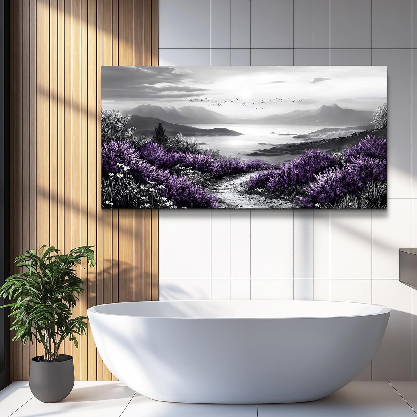 KELIYUAN Large Purple Grass Wall Art Home Decor Bedroom Office Black And White Landscape Modern Printed Canvas Wall Decor Natural Scenery Living Room Decoration Can Be Hung Directly 30x60 Inches