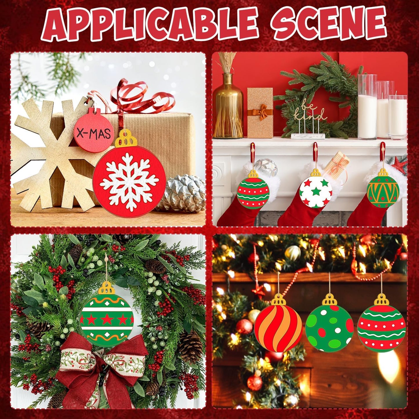 Wooden Christmas Ornaments to Paint Bell Decoration Cutouts Unfinished 36PCS, DIY Blank Unfinished Christmas Tree Wood Discs Ornament for Home Crafts Hanging