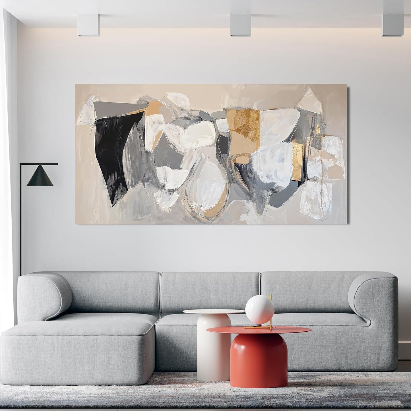 Abstract Canvas Wall Art Decor Gray Gold Modern Abstract Graffiti Art Pictures Black Wall Decorations for Living Room Canvas Art Poster Print Wall Pictures for Bedroom Office Decor 20" X 40"