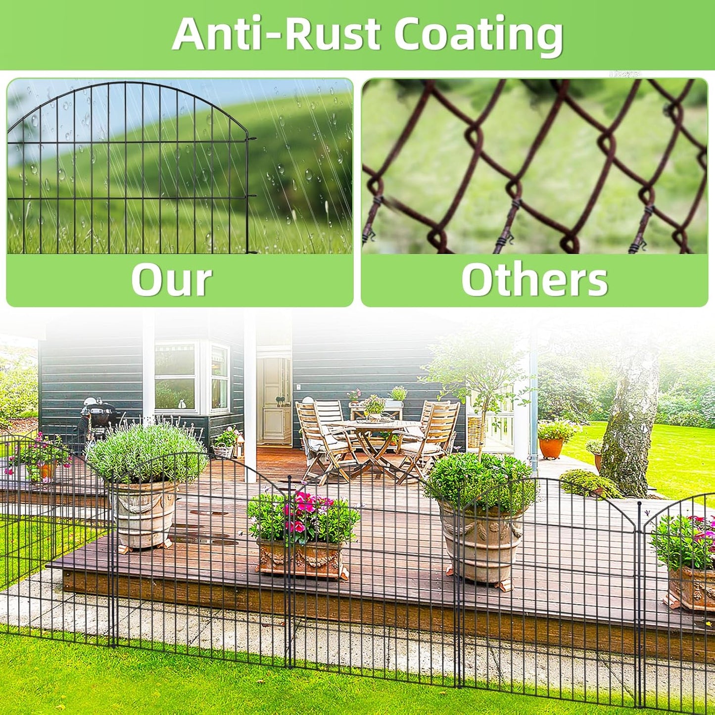 Decorative Garden Fence 32in (H) x24ft (L), 10 Pack No Dig Fence Animal Barrier for Dog, Arched Flower Bed Edging, Wire Border Panel Fencing for Yard Patio Outdoor Decor