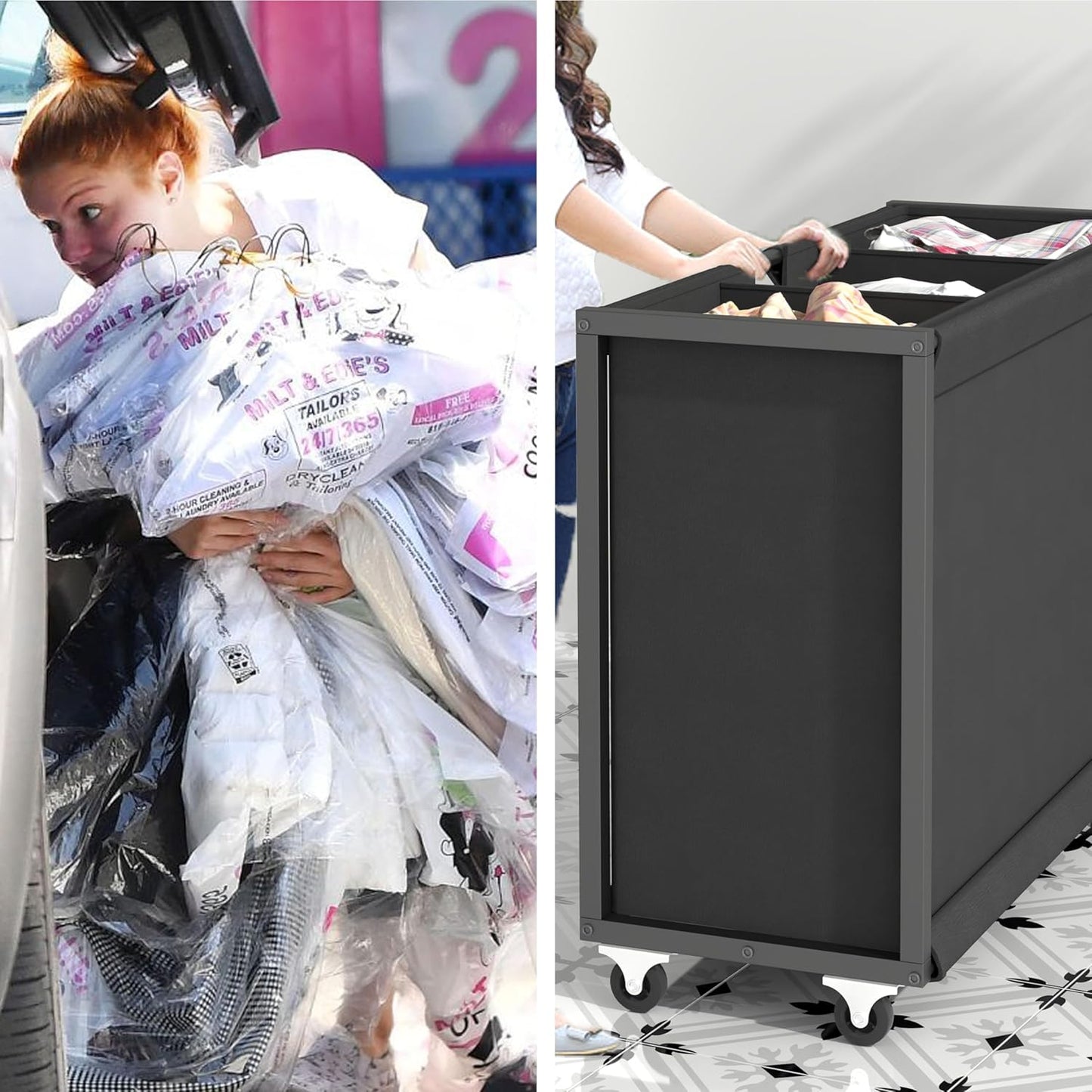 Laundry Hamper Laundry Basket with 3 Section Pull-Out Rolling Bags & 2-Tier Storage Shelf, Laundry Sorter for Organization and Storage with 2 Drawers for Laundry Room, Bathroom