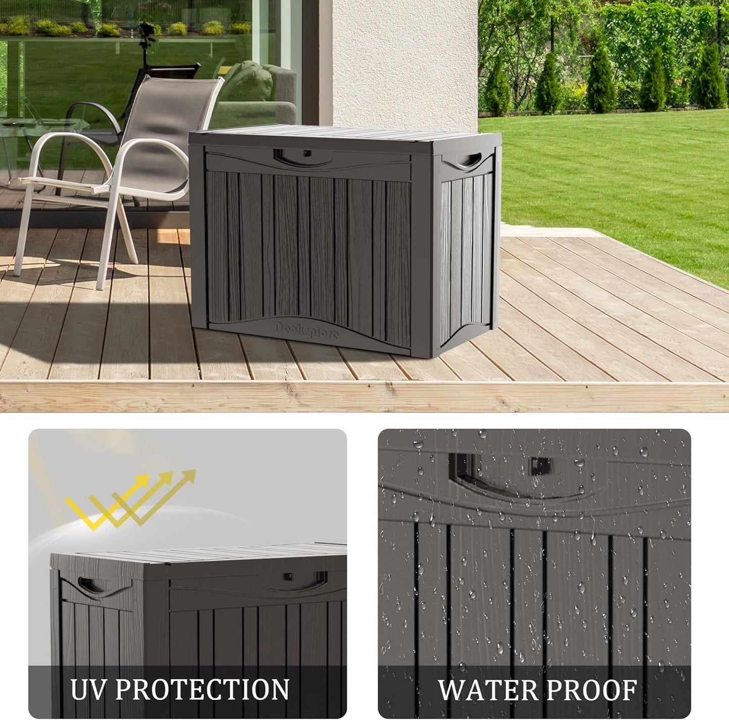 45 Gallon Double-Wall Resin Deck Box - Lockable Waterproof Outdoor Storage Box, 515bs Capacity & Doubles as Seating for Patio Furniture - Garden Tools, Pool Accessories (Brown)