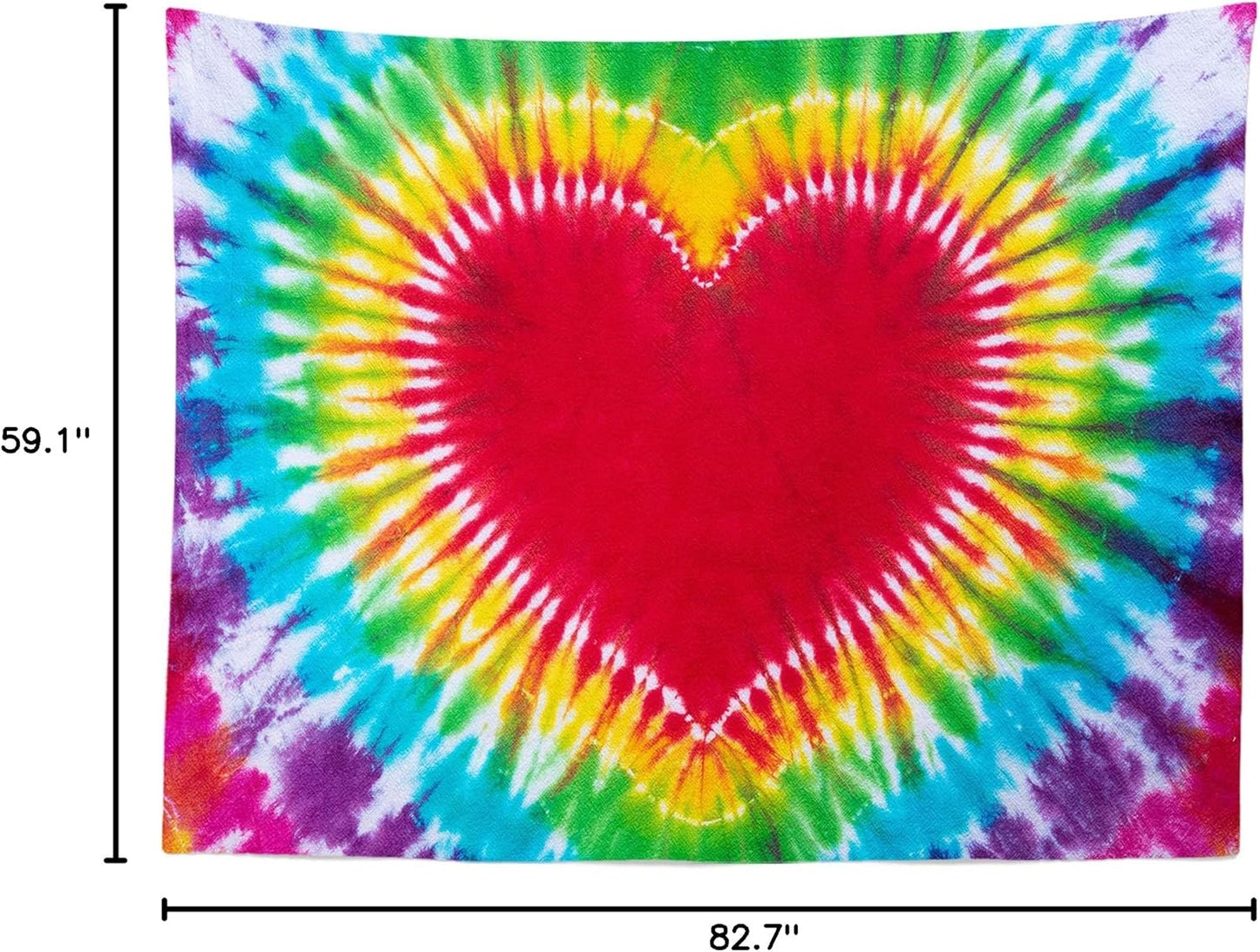 Loccor Colorful Tie Dye Tapestry Rainbow Heart Tie Dye Watercolor Wall Hanging Abstract Hippie Wall Decor LBGT Party Supplies Home Bedroom Living Room Decor W80 xH60 inches
