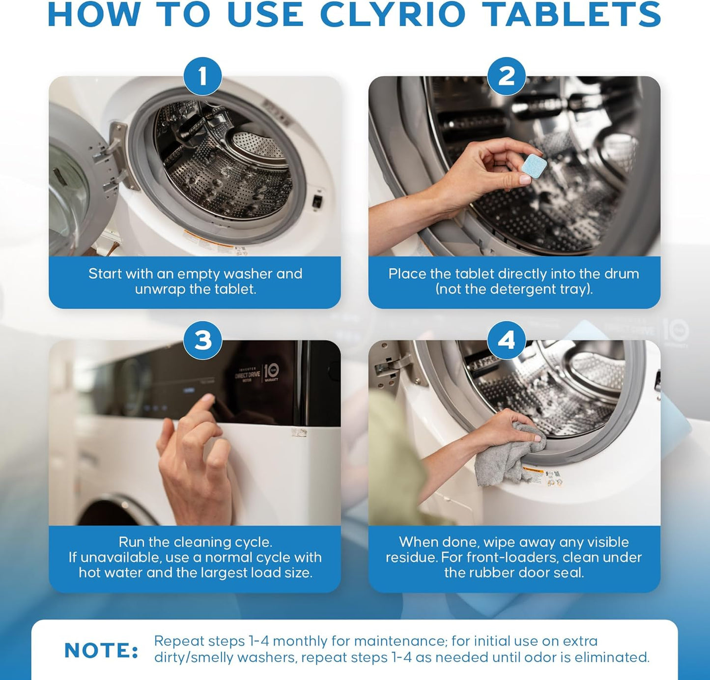 Clyrio Washing Machine Cleaner, 1-Year Supply of Washing Machine Cleaning Tablets, Great for Freshening Top and Front Loaders, 24 Concentrated Tablets