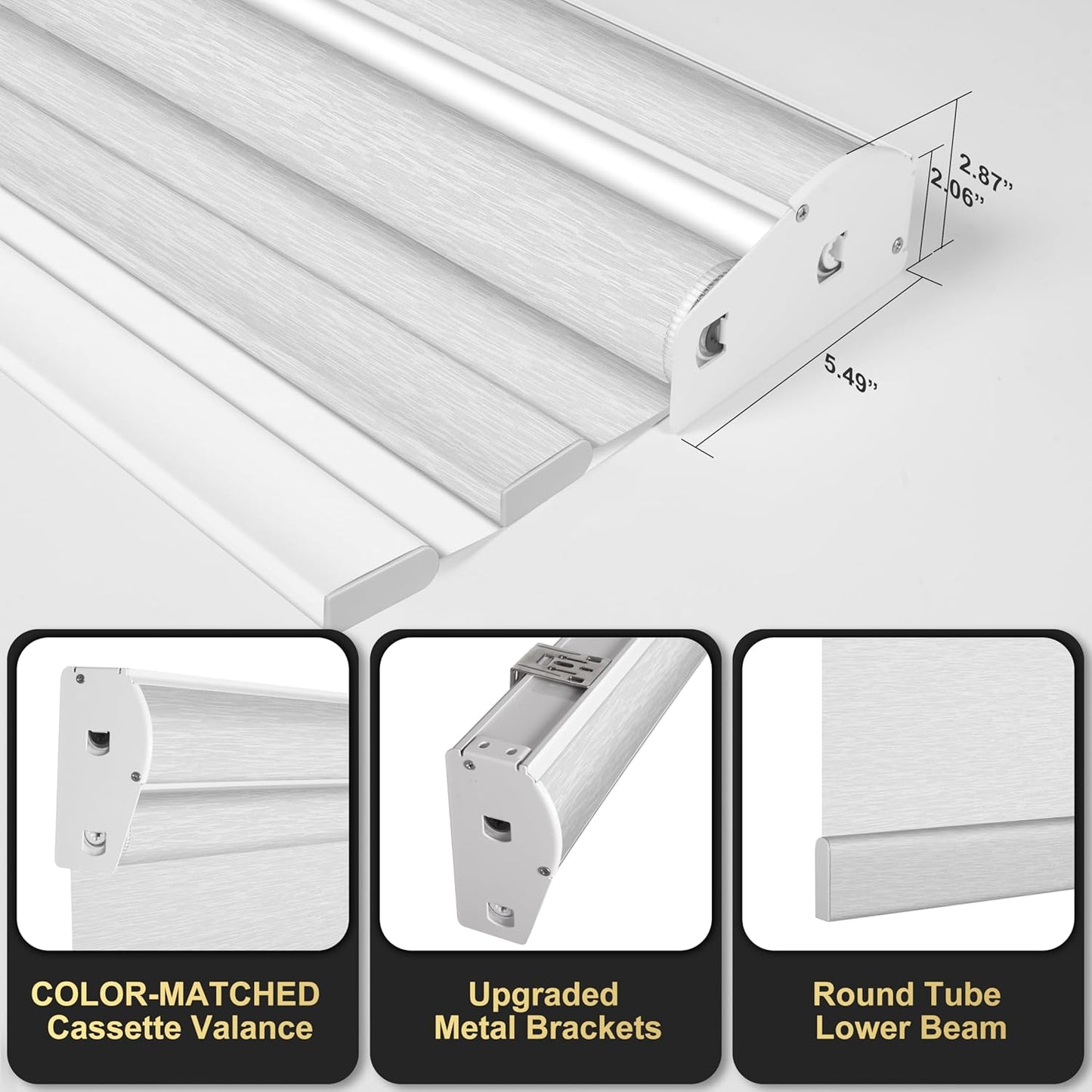 BERISSA Cordless Dual Roller Shades with Cassette Valance, Double Window Shades - Blackout and Light Filtering - Day and Night for Home Office Door, Striped Jacquard White - 72 W x 86" H