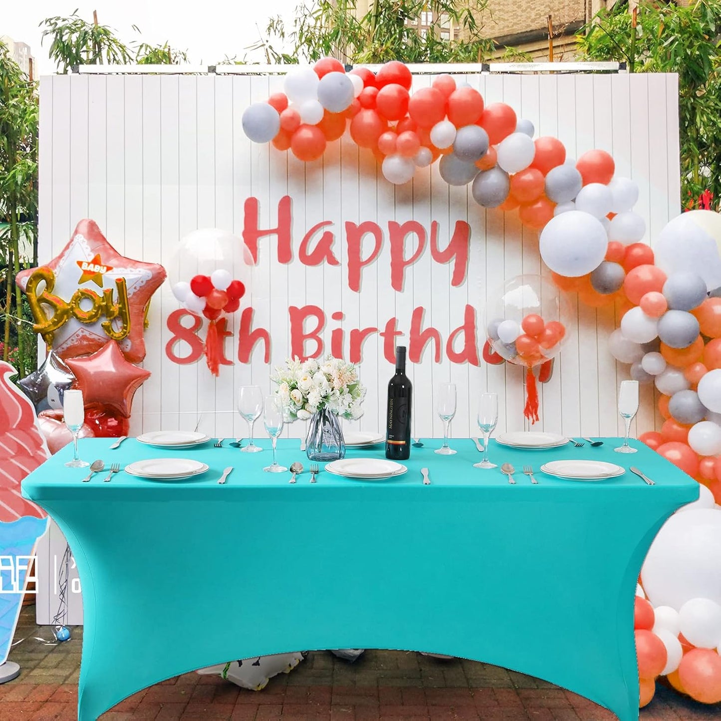 SuperO Waterproof Spandex Table Cover for 6FT Table Universal Fitted Stretch Tablecloth for Party, Banquet, Wedding and Events-Turquoise