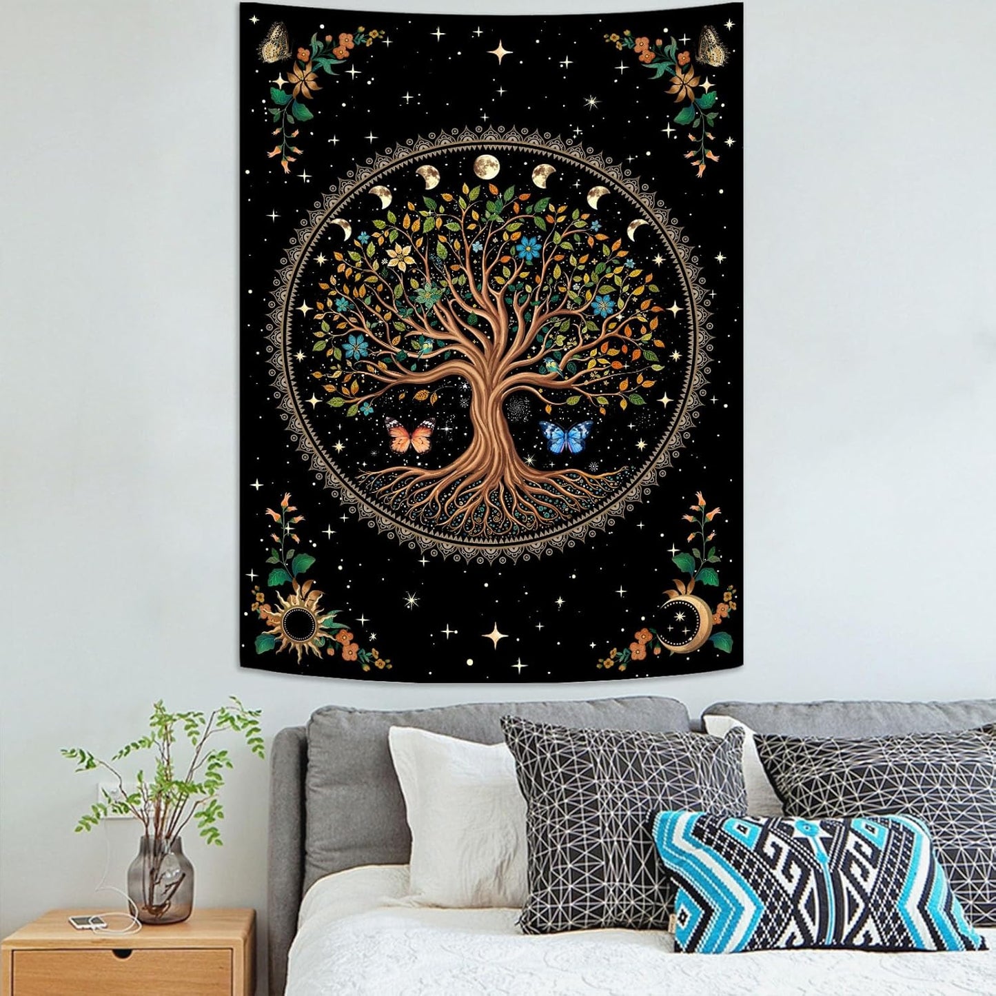 Lunerfex Tree of Life Tapestry Moon Phase Wall Tapestry, Green Tapestries for Bedroom Ceiling Tapestries Wall Hanging for Bedroom Living Room Decor Tree-4 44"x60"