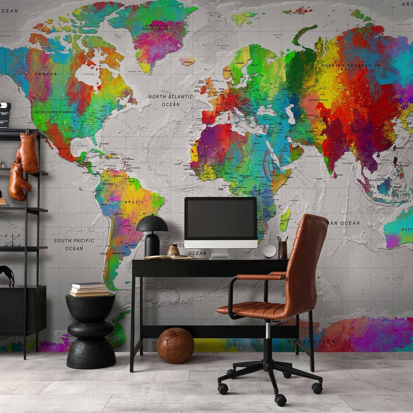 artgeist Premium Wall Mural World Map 138x101 in - XXL Non-Woven Wallpaper Fleece Wall Decor Photo Print Picture Image Design Home Map of The World k-A-0128-a-a