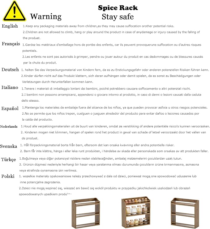 Spice Rack Wall Mounted, Freestanding Spice Organizer for Countertop, Bamboo Spice Storage Holder, for Kitchen Cupboard, Pantry, Bathroom (White)